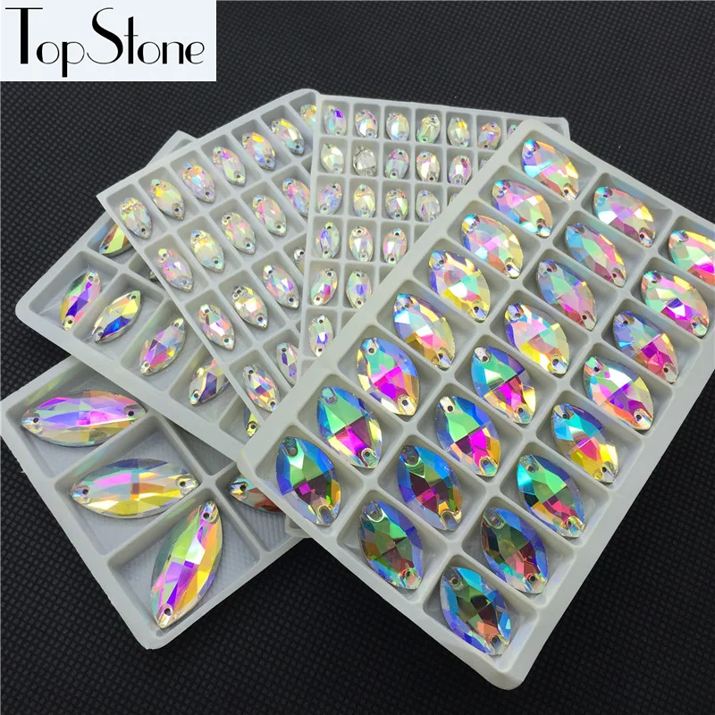 

5x10/6x12/7x15/9x18/13x22/15x31mm Mixed Size Glass Crystal Clear AB Navette FlatBack Sew On Rhinestones Marquise Sewing On Stone
