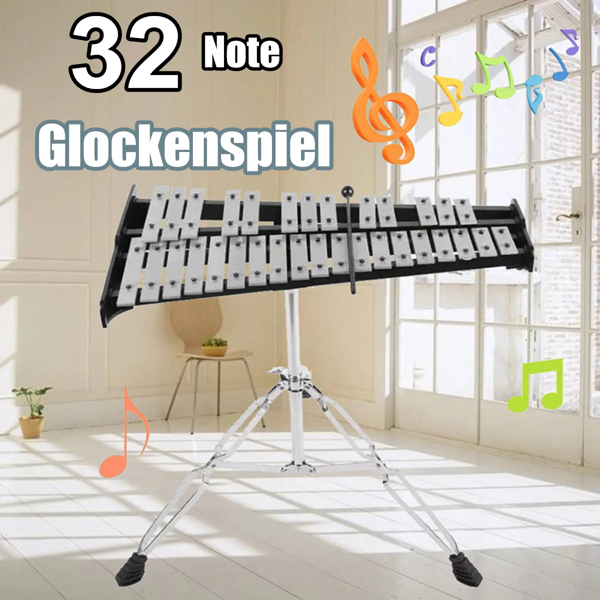 Складной 32 Note Glockenspiel деревянный ксилофон рамка алюминиевый обучающий ударный музыкальный инструмент с регулируемой подставкой