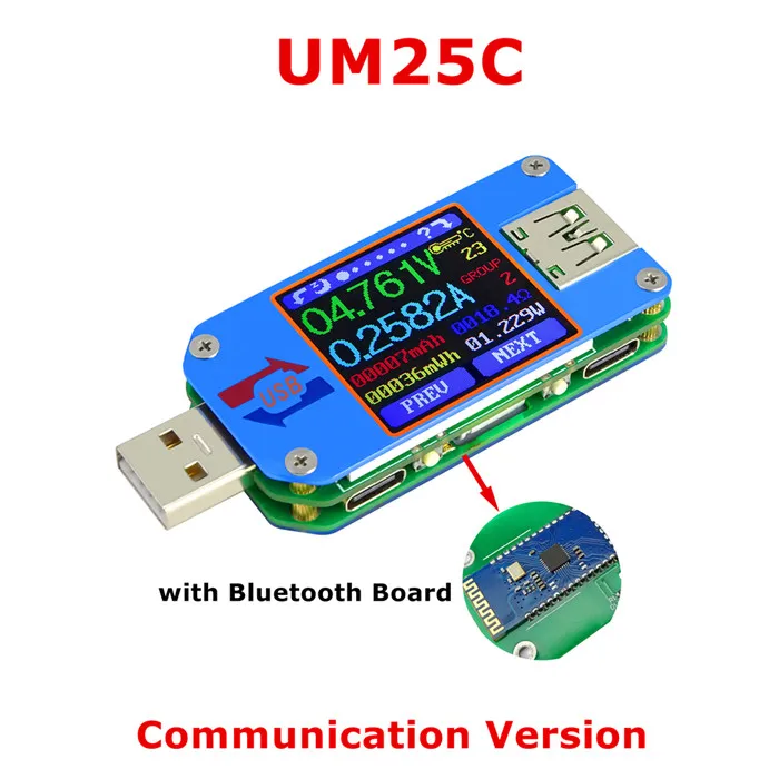 UM25/UM25C QC2.0 3,0 4-24V 0-5A цифровой Цвет Дисплей usb-тестер DC мобильное Батарея Напряжение измеритель тока 40% off - Цвет: with bluetooth board