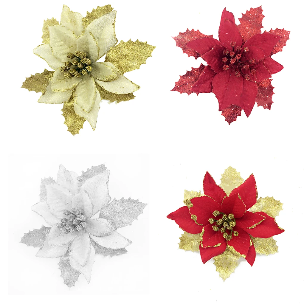 Рождественская елка декорации Искусственные цветы Рождество 15 см Poinsettia Блеск