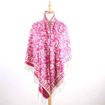

Women NEW Shawl Chinese Style Shawls Autumn Thick Artificial Cashmere Wrap Tassels Pashmina Large Size Mantilla Floral Scarf