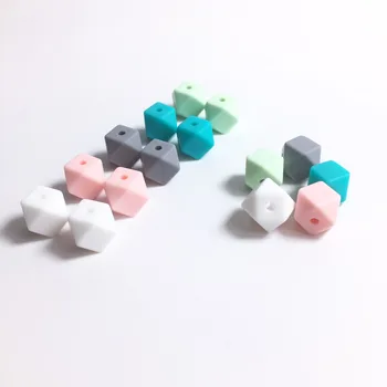 

Candy Color New design Mini Silicone Hexagon Beads 13MM Geometric beads Silicone Teething Beads For Baby Teether BPA Safe Beads