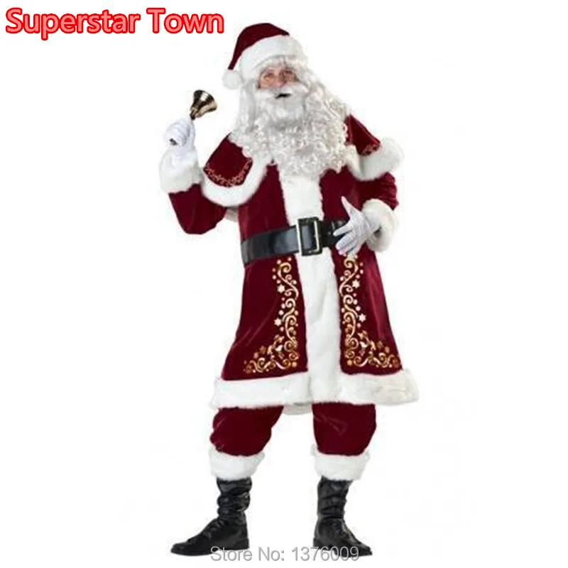 

Full Set Luxury Christmas Santa Claus Costume Adult Red Christmas Clothes Santa Cosplay Costume
