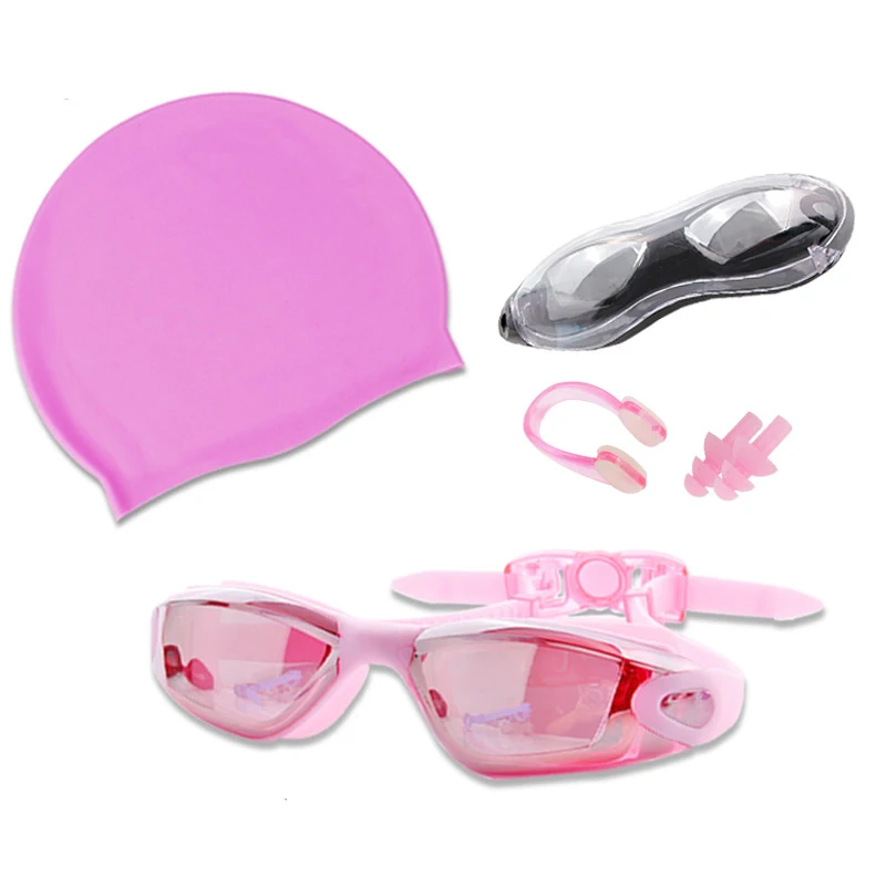 Для женщин Для мужчин Водонепроницаемый Анти-туман УФ-защита серфинг Плавание ming очки Профессиональный Плавание очки шапочки для бассейна Заглушки для ушей, зажим для носа комплект - Цвет: P