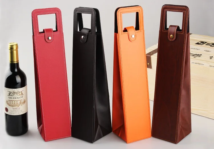 20pcs Luxury Portable PU Leather Wine Bags Red Wine Bottle Packaging