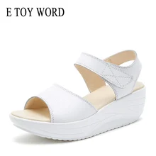 E TOY WORD Summer womens sandals White/Black Wedge Open Toe Sandals Women Breathable Sandals Platform Sandalias Mujer 2019