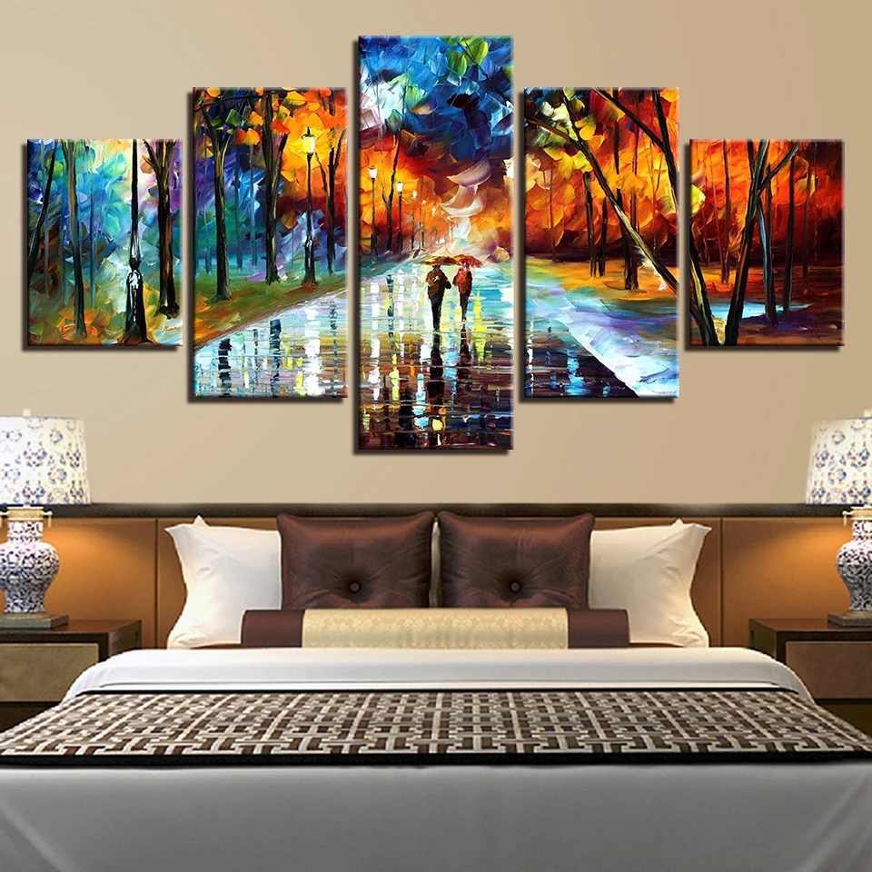 

Framework Modular Picture 5 Panel Tree Lovers Canvas Painting Street Lamp Wall Art Home Decor For Living Room Modern Print Type