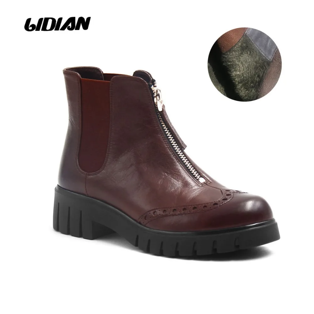 LIDIAN 2018 Fashion Warm Autumn Winter Elastic shoes Women Ankle Boots Oil leather Short Shoe Polish Metal Zip flat twotone B9 | Обувь