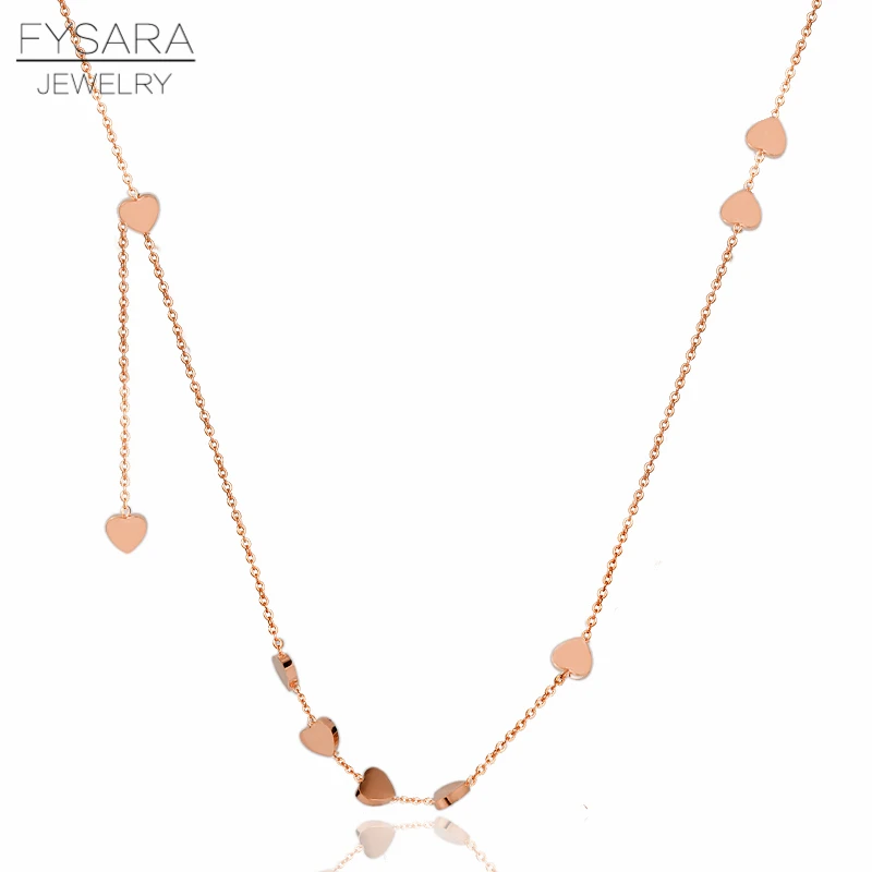 

FYSAFA Cute Hearts Pendant Necklace Stainless Steel Party Statement Choker Romantic Love Short Necklace For Women Couple Gift
