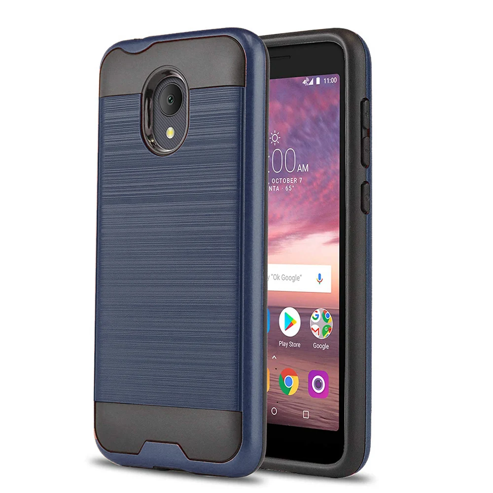 Slim Fit 2in1 Hybrid Brushed Armor Case Anti Drop Soft TPU &amp Hard Back Cover For Alcatel 1X Evolve/IdealXtra 5059R/TCL LX A502DL |