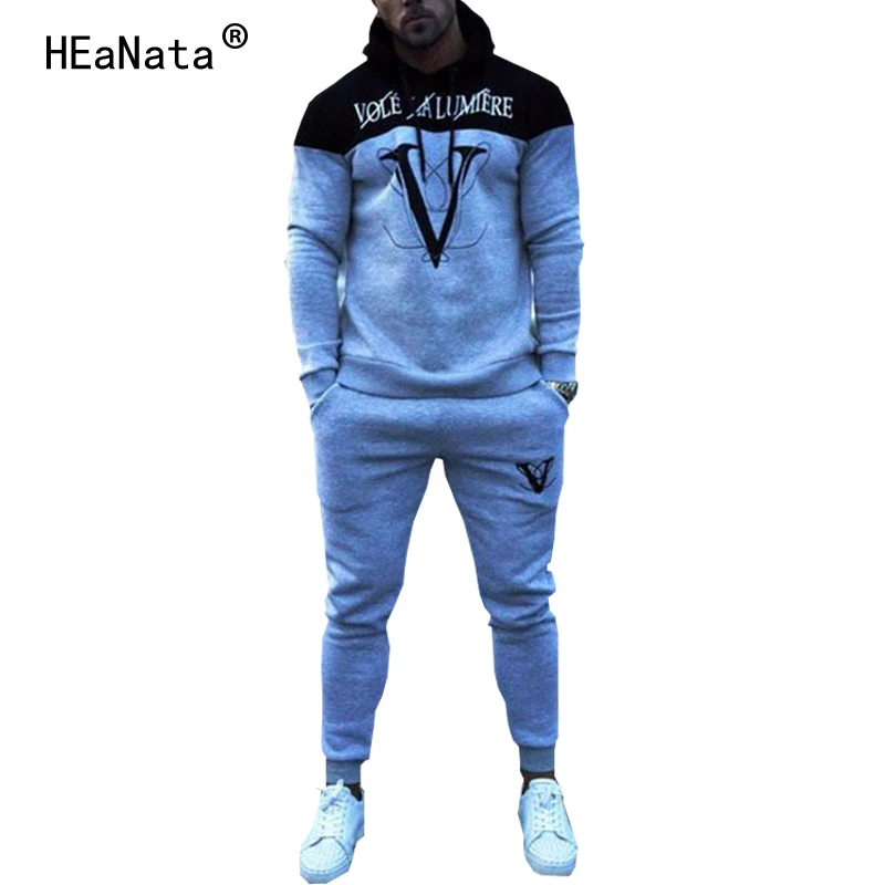 

2 Pieces Sport Sets Men Letter Printed Causal Patchwork Jacket Men 2Pcs Tracksuit Set Sportswear Hoodies Sweatshirt Pants Suit