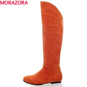 

MORAZORA Plus size 34-45 flat heels knee high boots fashion sexy Nubuck Leather winter snow boots shoes winter