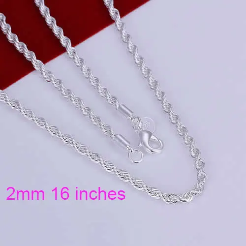 2016 Горячая продажа 2 мм 16 &quot18&quot 20 &quot22&quot 24 &quotцепи посеребренное ожерелье сияющая