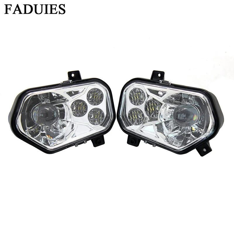 

For Polaris RZR 900 XP 4 LED Headlight Replacement Lamps - Replace OEM 2411854 (LH) 2411855 (RH) - Chrome Housing Assembly