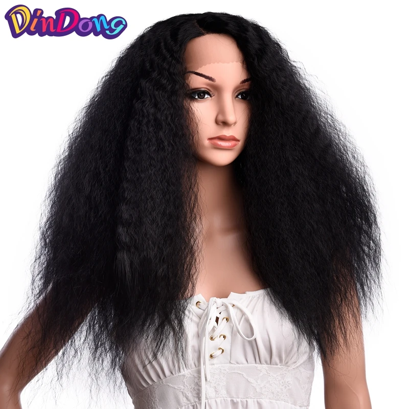 

DinDong Synthetic Kinky Curly Wig High Temperature Fiber Hair Lace Front Wig 24 Inch Natural Black Full Wigs For Women