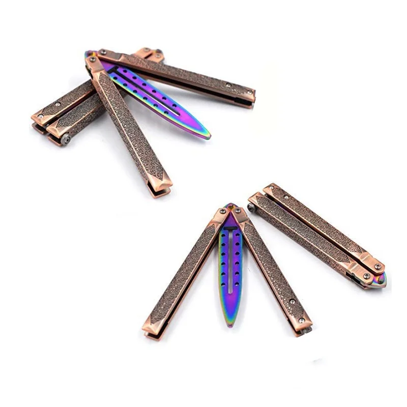 

440C Steel Training Knife Titanium Knife Vintage Butterfly in Knife Trainer for Man Gift With Retro Carved Handle No Sharp