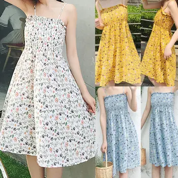 

Womens Summer Boho Casual Short Mini Dress Off Shoulder Sling Floral Bandage Beach Cocktail Evening Party Floral Sundress
