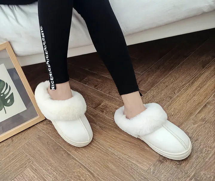 New Style Antiskid Eva Sole Ladies Winter Slippers Women Soft Winter Slides Safety Classic Fur Fluffy Leather Slippers (26)