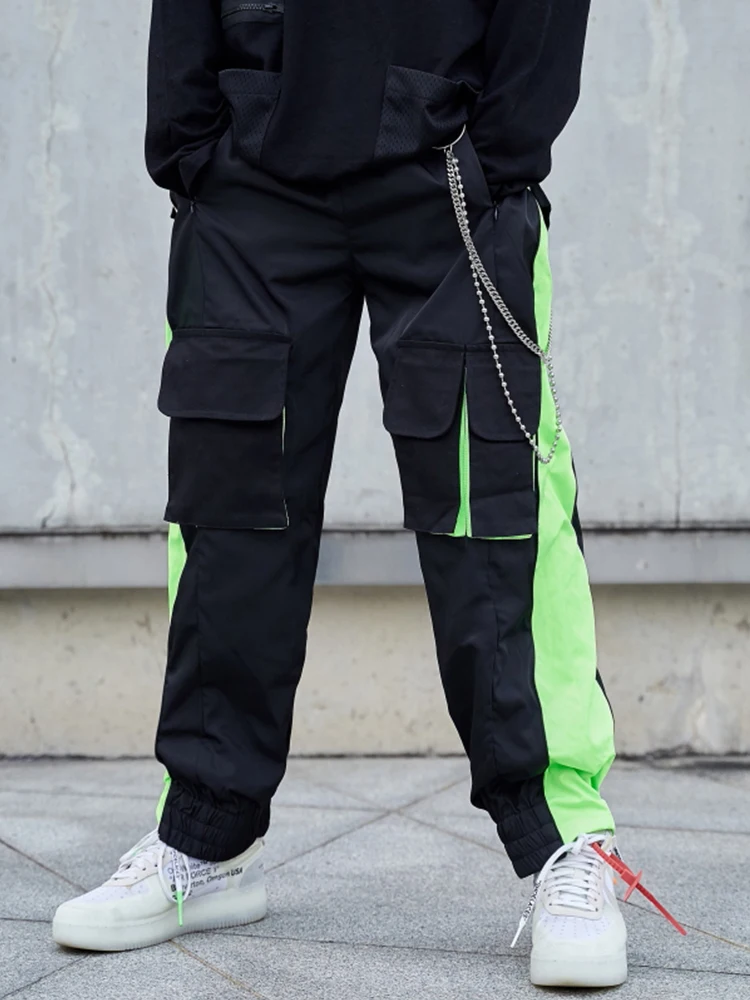 

Dark Icon Patchwork Cargo Pants Men Elastic Waist Jogging Pants Men Color Block Loose Men's Pants 2 Colors