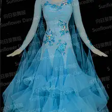 Новое соревнование органзы стандартное платье для танцев, танцевальная одежда, сценическая одежда, одежда для бальных танцев, вальс, синий цвет