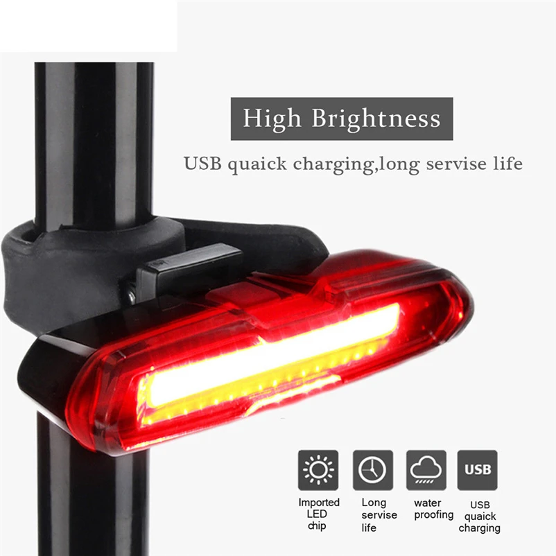 Bicycle Rechargeable LED USB Mountain Bike Tail Light Taillight MTB