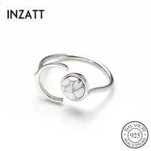 INZATT, настоящее 925 пробы, серебряное, минималистичное, с буквой C, полукруг, бирюзовое, регулируемое кольцо, хорошее ювелирное изделие для женщин, аксессуары, подарок
