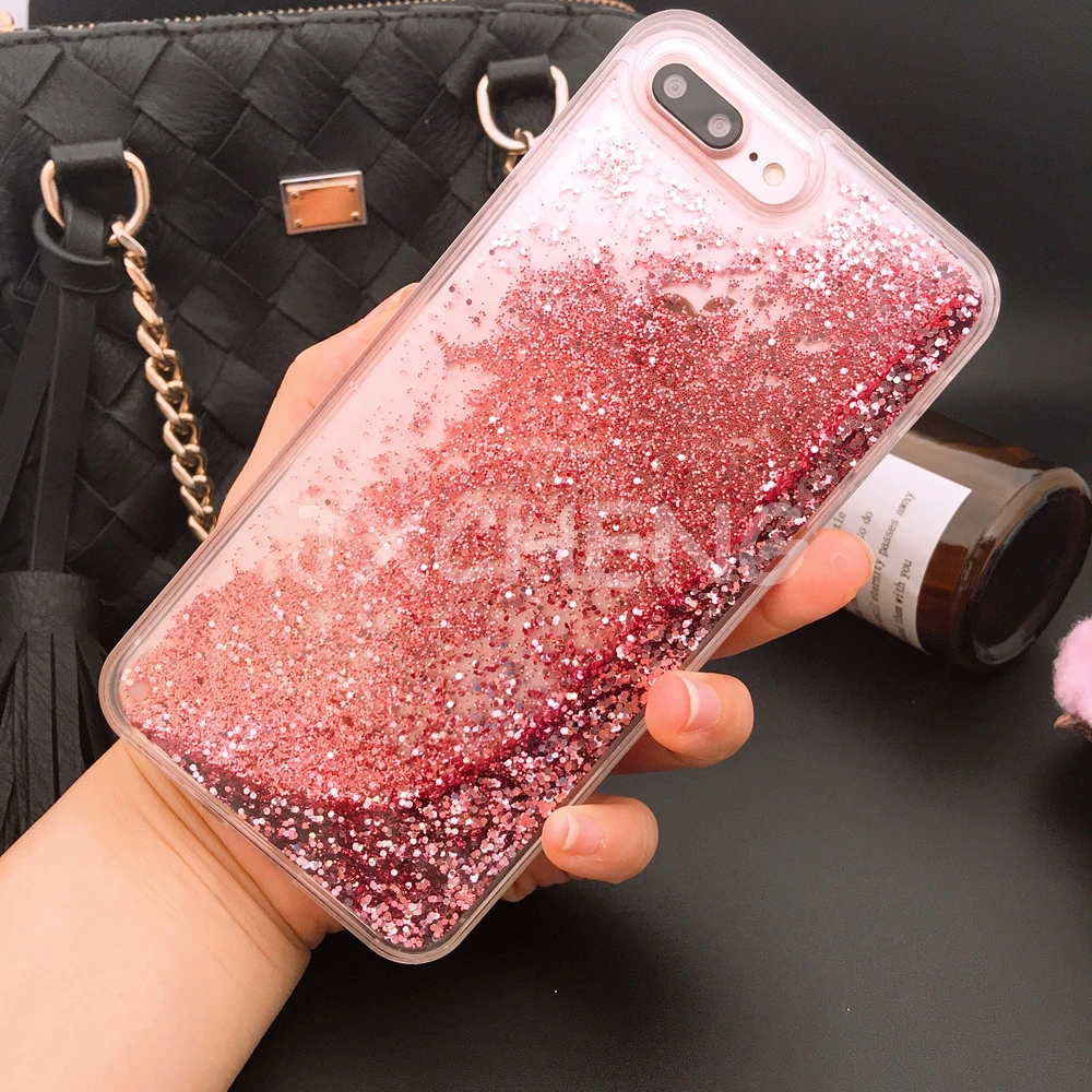 Funda de lujo para teléfono de agua líquida 8 7 para iPhone 7 Plus Sparkle Quicksand Glitter Star Clear TPU funda para iPhone X 6 S 6 Plus