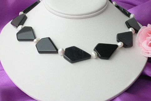 

FREE SHIPPING>>>@ NO2208 Natural Freshwater pearl Black agate Necklace new