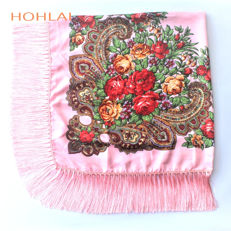 Luxury Brand Winter Russian Fringe Big Scarves Floral Printed Scarf Shawl Gift Cotton Lady Warm Square Wrap Sunshade Scarves