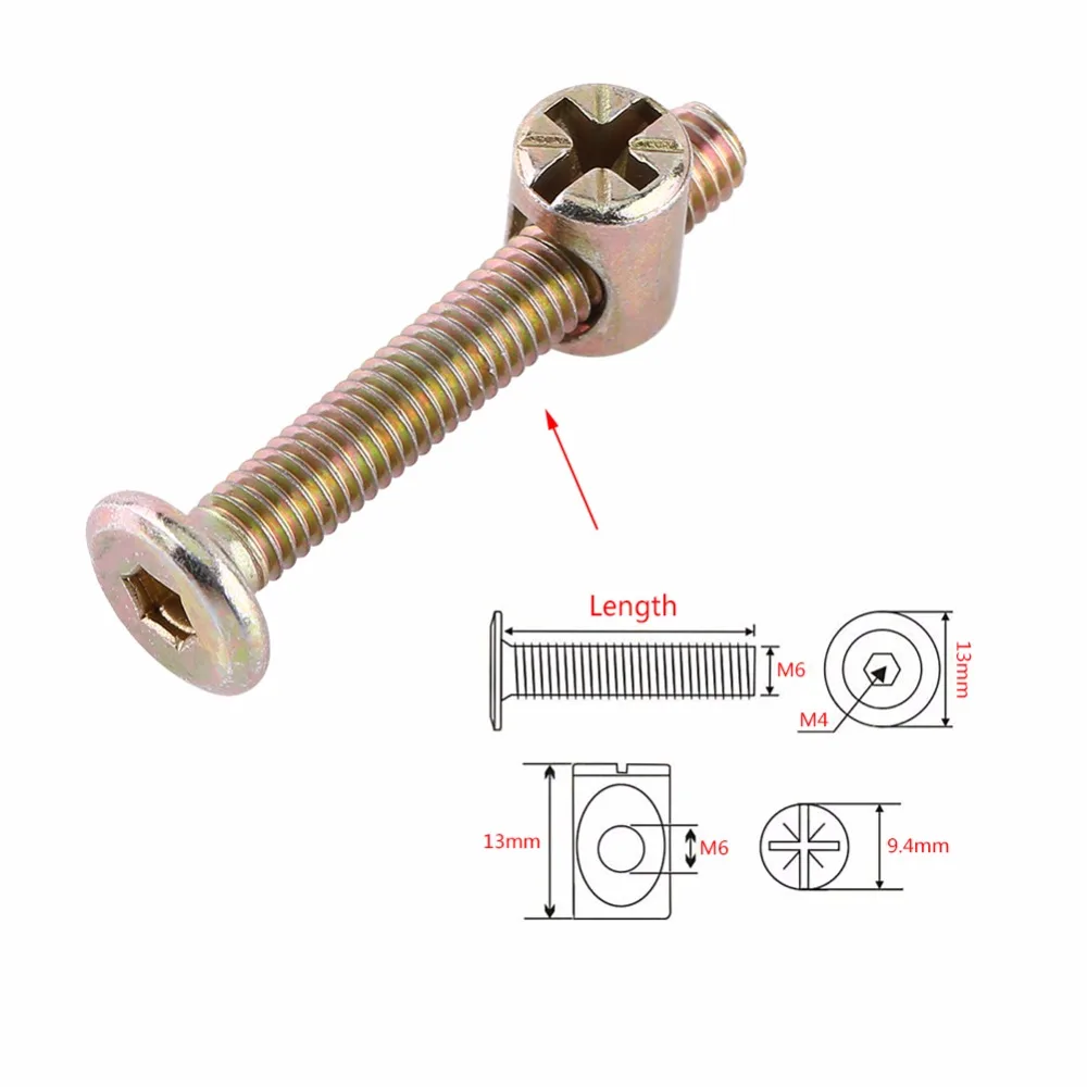 10 шт./упак. M6 углерода Сталь мебельные болты и гайки комплект с баррель гайки дюбель гайка разъем застежка-молния крепежные винты