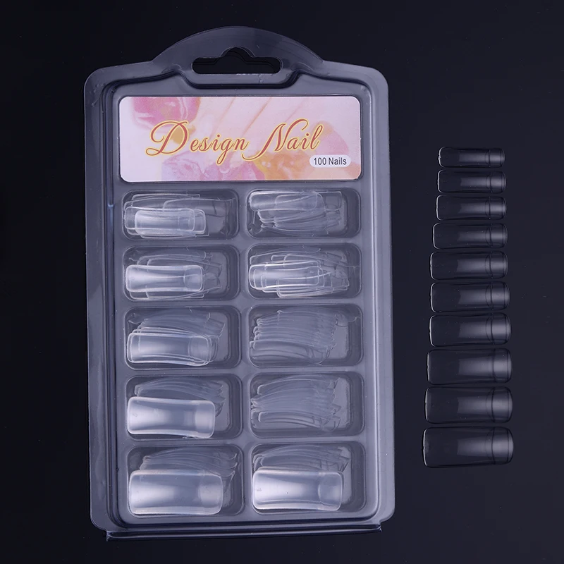 

100Pcs False Nail Art Tips 10 Mix Sizes Half Cover Design Nail Art Spa Ultra Thin Natural White Color DIY Nail Manicure