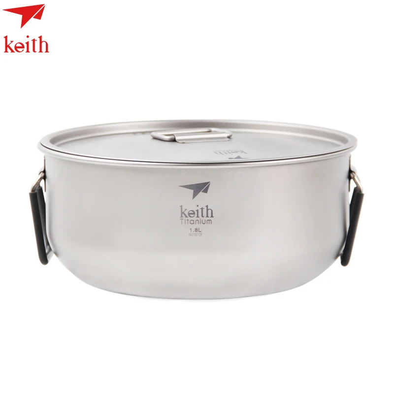 

Keith 1.8L Camping Titanium Pot With Titanium Folding Handles Non-stick Cooking Pot Outdoor Cookware Tableware Cutlery
