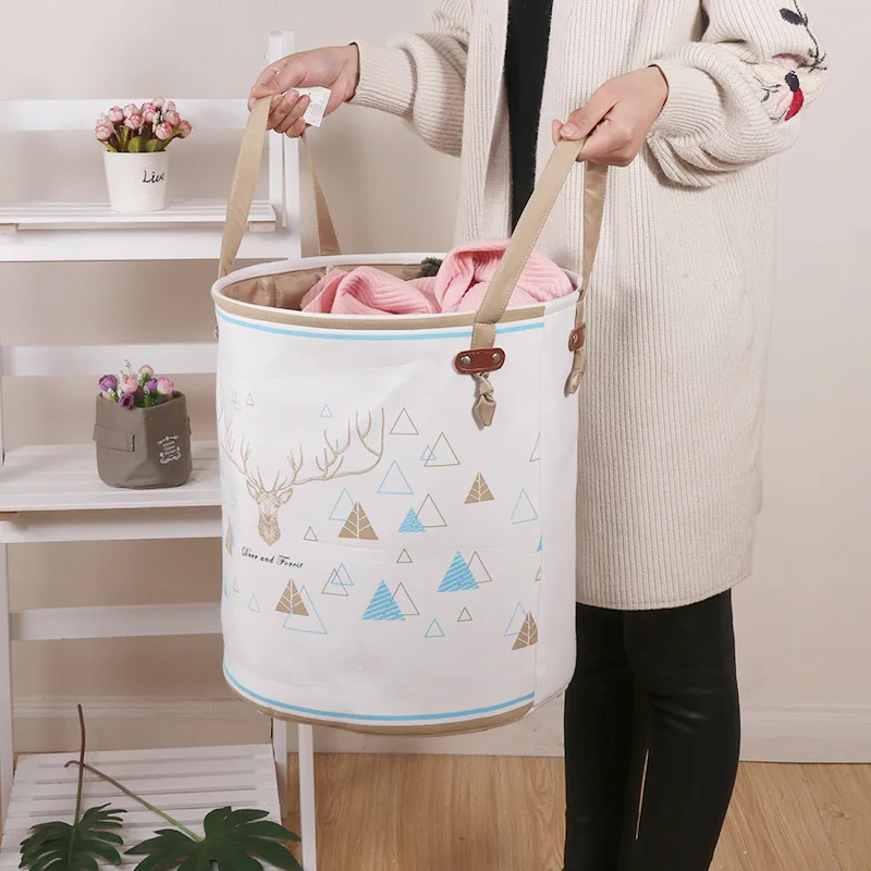 

2019 New Canvas folding Laundry basket with Handles Home Organizer clothes storage box toy storage basket sundries storage bin