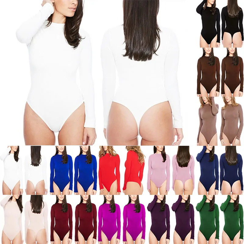 Women Long Sleeve Bodycon Bodysuit Ladies Solid Leotard Jumpsuit Romper Clubwear