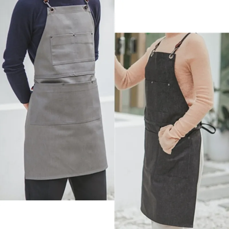 Black Gray Denim Apron D96-11