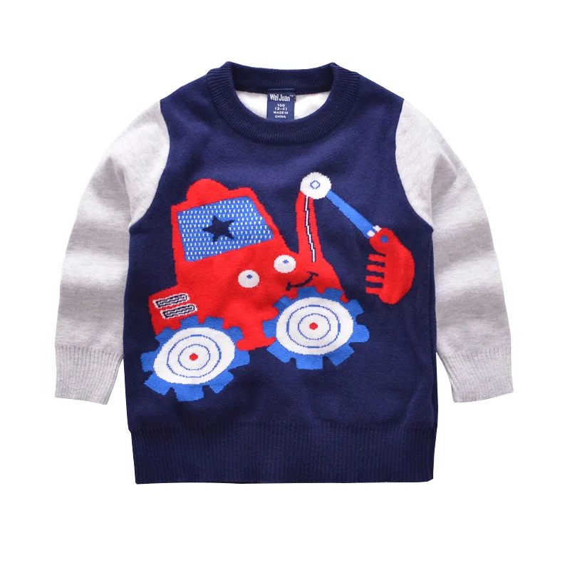 New Autumn Boys Sweater Car Pattern Kids Pullover Long Sleeve O-Neck Thick Sweater Winter Warm Boys Clothes 2-6T Boys Clothing (8)
