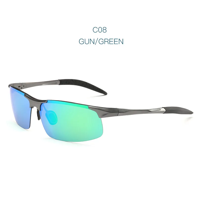 Солнечный луч для мужчин вождения поляризационные солнцезащитные очки для мужчин Al-Mg рамка без оправы Спортивное Зеркало Покрытие Солнцезащитные очки для мужчин UV400 - Цвет линз: Gun Green