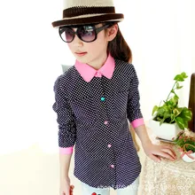 2015 New Arrival Girls Dot Shirts Spring & Autumn Children Long Sleeve Blouse 4-14 Years Brand Kids Clothes Outerwear 2018 autumn new arrival girls chinese style cheongsam kids girls long sleeve crane print dresses surplice qipao clothes years