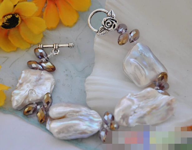 

FREE SHIPPING>>>@@ 1059 baroque white KESHI REBORN PEARL crystal BRACELET