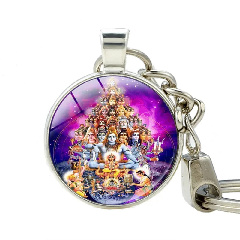

Lord Shiva keychain Indian lord Shiva Art Keychains Glass Cabochon Buddha Silver Plated Pendant Key Holder Buddhism Jewelry