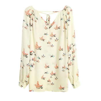 

New Cozy Elegant Women Fashion Long Sleeve Chiffon Floral Print Tops Blouse Tops Casual Shirts modis