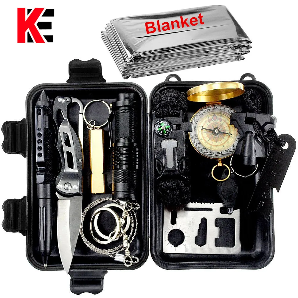 Baratos 13 En 1 Kit de supervivencia para acampada conjunto de viaje al aire libre multifunción Primeros Auxilios SOS EDC suministros de emergencia equipo de Turismo Táctico