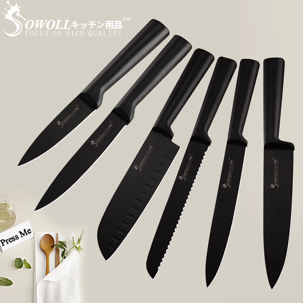 

SOWOLL Stainless Steel Hollow Handle Kitchen Knife Set Seamless Welding New Arrival Cleaver Knife Holder Block Sharpener Rod