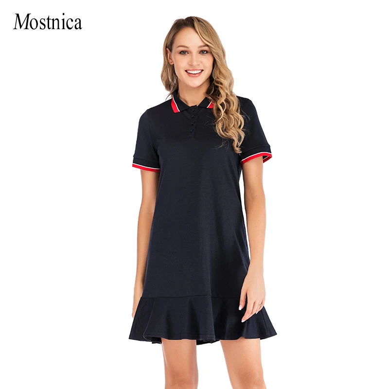 Mostnica Плиссированное женское студенческое Спортивное платье рубашка с отложным воротником поло короткий рукав консервативный стиль спортивные теннисные платья для женщин