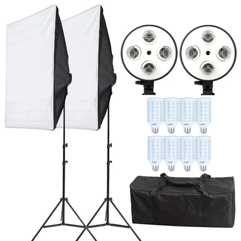 

Photo Studio Photography Lighting Continuous Kit 110v 20W LED Bulbs*8+Softbox*2+4in1 Bulb Socket*2 +Light Stand*2+Carry Bag