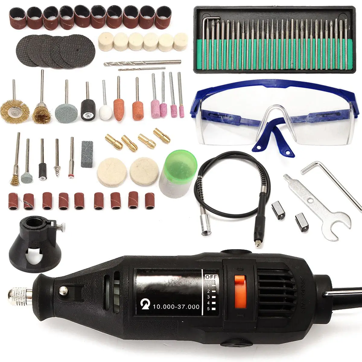 

(Drop shipping) 5 Variable Speed Electric Rotary Grinder Polishing Sanding Bits Tool Kit 114pcs