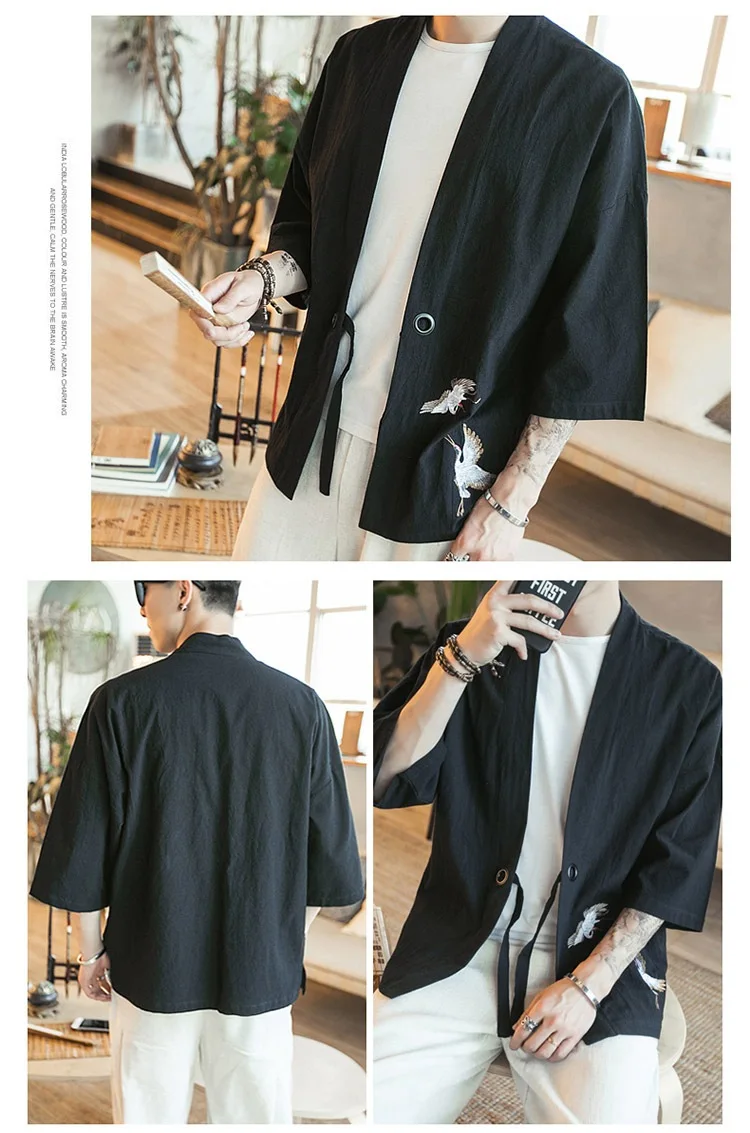 Танку 2018 японский Harajuku кимоно льняная рубашка Для мужчин SWAG Мода ретро происхождения Топы корректирующие бренд