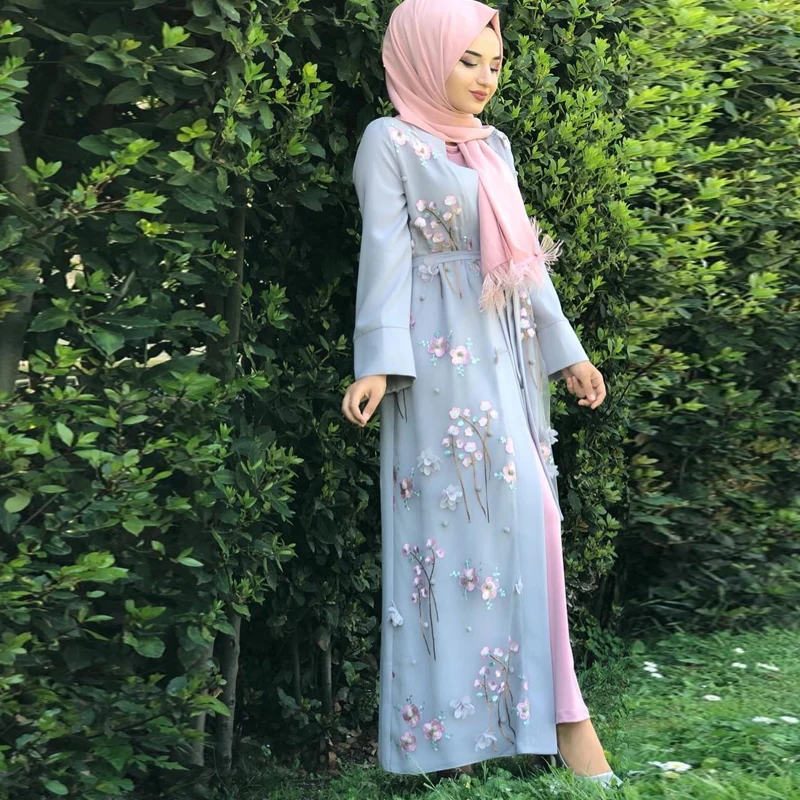 Цветочная Турецкая абайа кимоно Дубайский Мусульманский платье хиджаб абайя s женский Восточный халат из марокена молитва Исламская