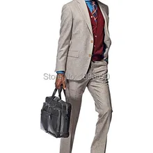 Горячие продажи шерсть ручной работы светло-серый в полоску 180's шерсть 2 шт. две кнопки лацкан с тупым углом Офис Единые конструкции