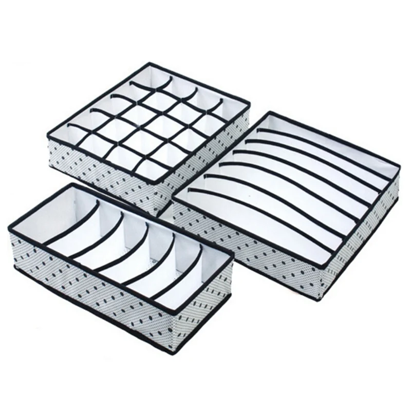

2019 1Set of 3Pcs Underwear Storage Box Desktop Storage Closet Organizer 6+7 Grid Dotted Non-woven Fabric Without Cover